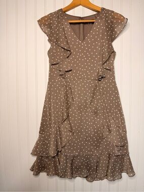 Tommy Hilfiger Taupe Polka Dot Ruffle Dress - Women, Size 8